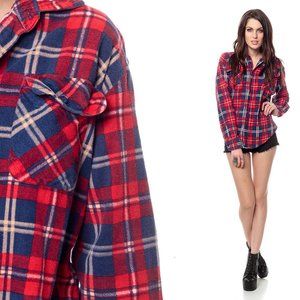 Red Flannel Shirt 90s PLAID Deep Blue Checkered